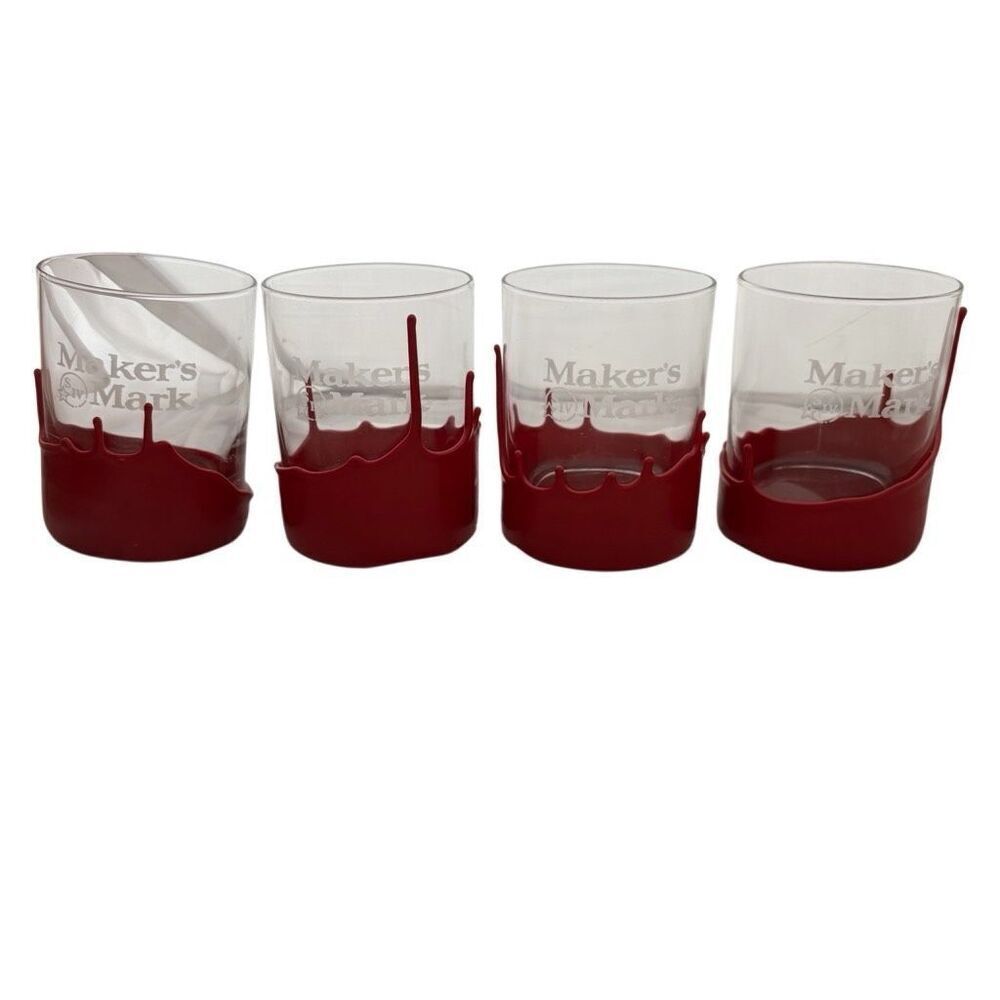 4 Makers Mark Wax Dripped Rock Tumblers Glasses